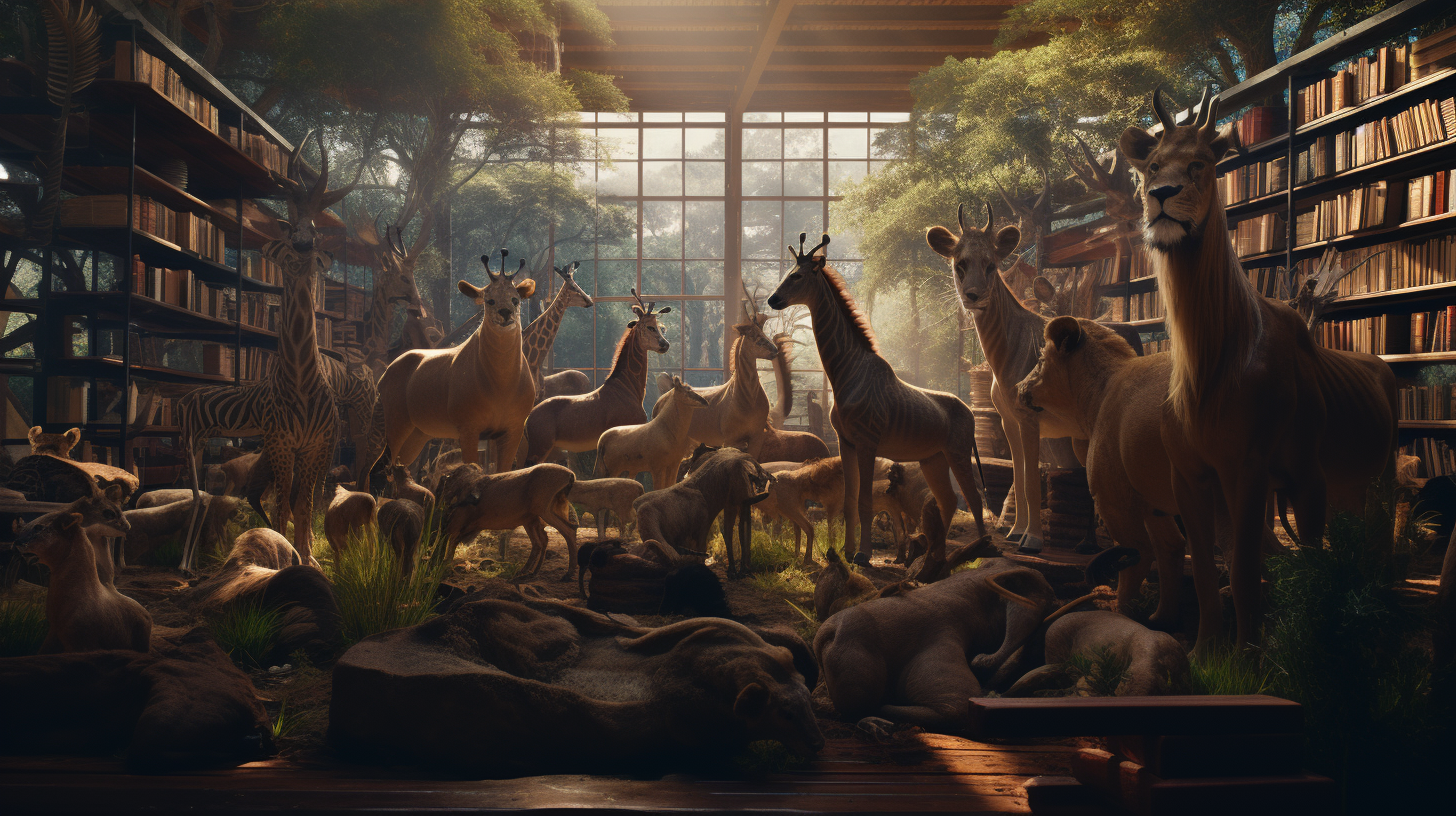 savannah animals in the library